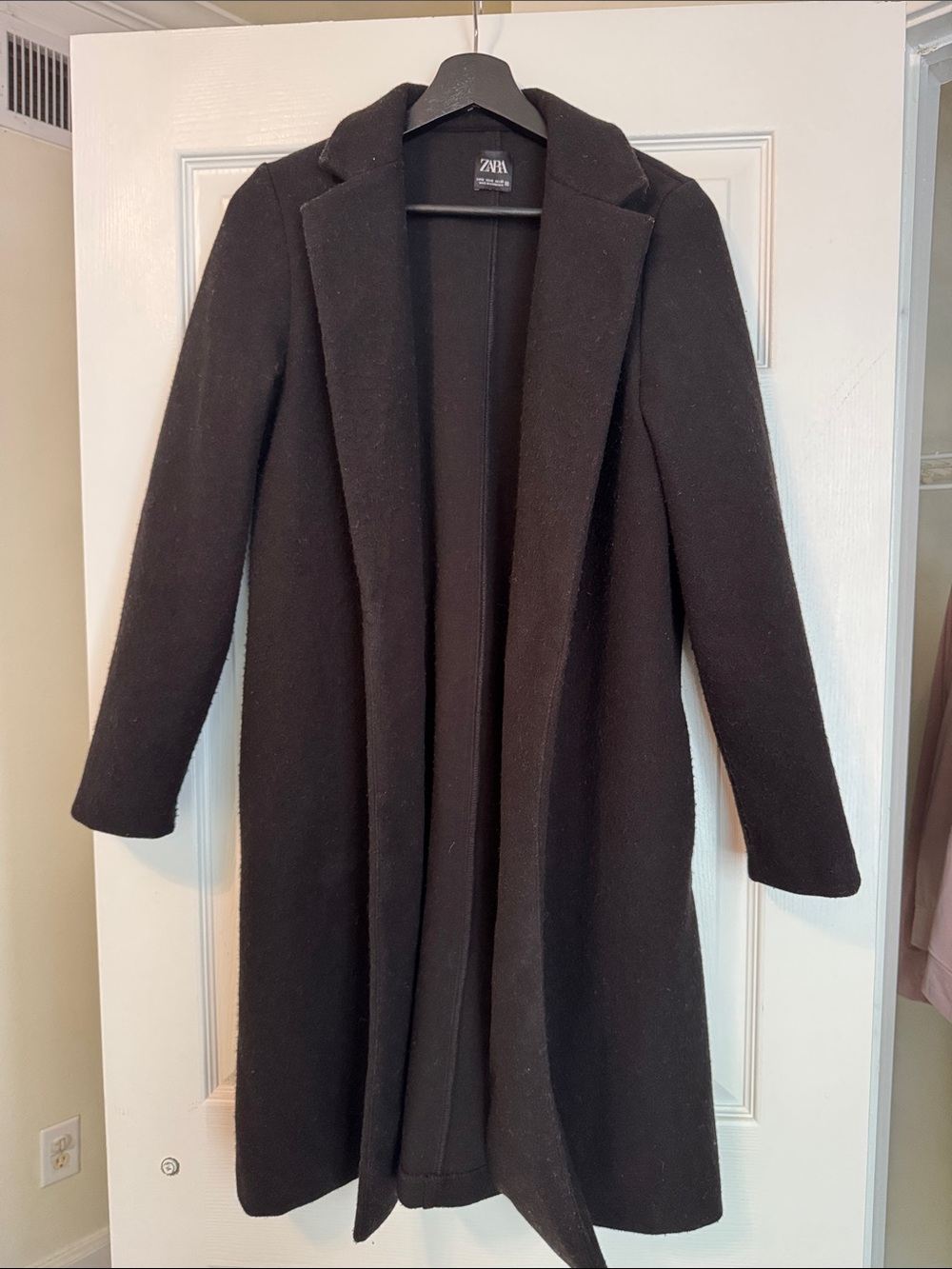Zara Black Long Wool-Blend Trench Coat